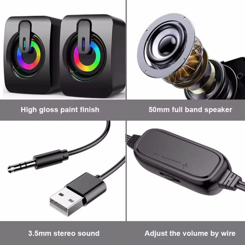 Colunas de Computador PC Sound Box HIFI Estéreo com Microfone e Luz LED para Computador de Secretária, Colunas de Gaming RGB com Som Surround