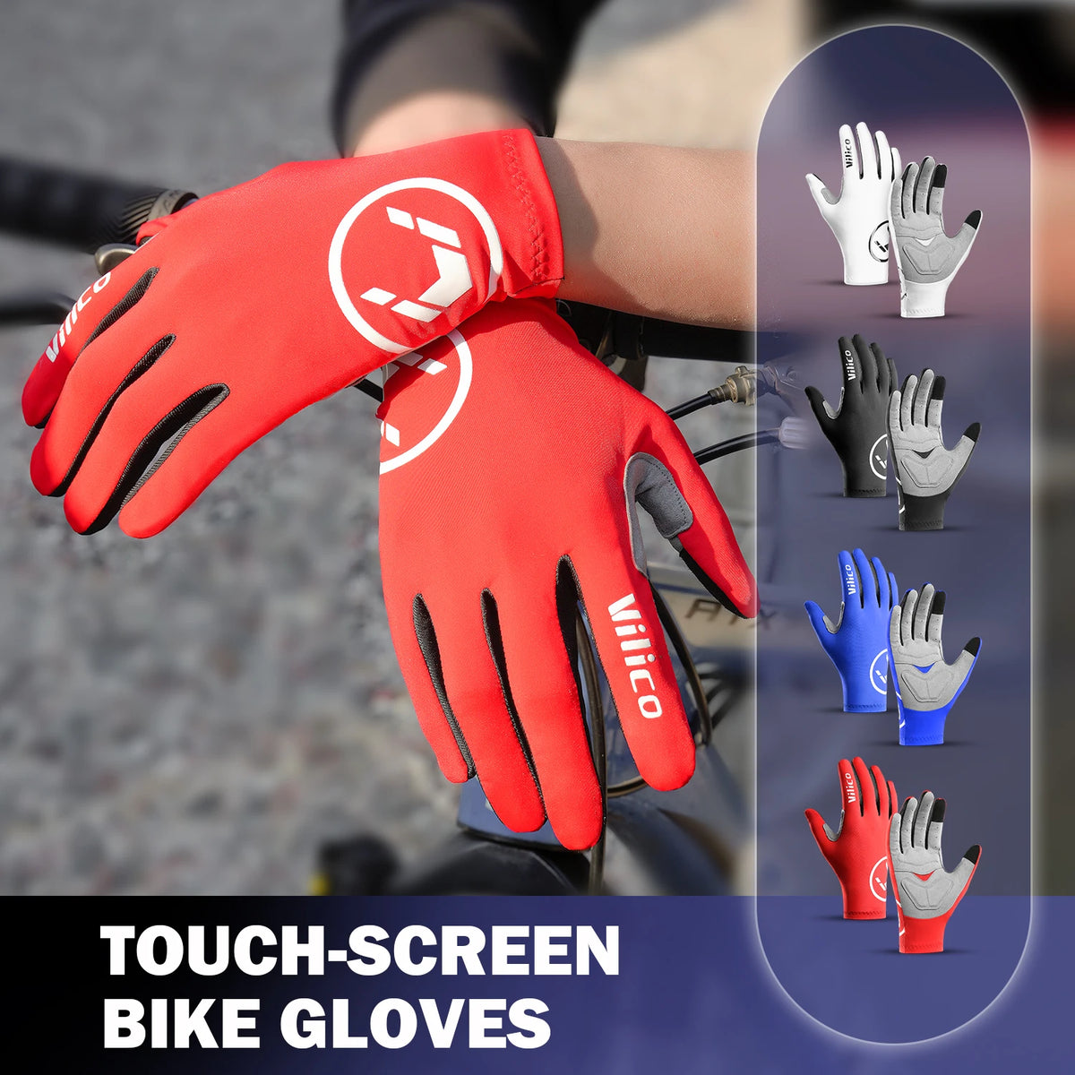 Touch screen long all finger gel sports bicycle gloves MTB road bike riding racing men's and women's bicycle gloves