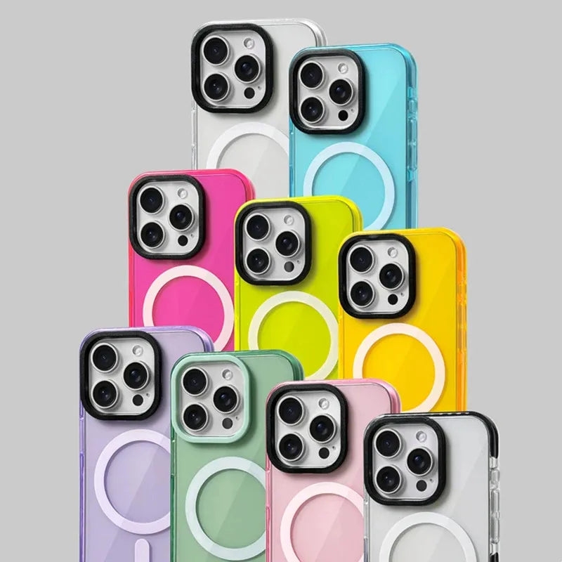 Neon Color Clear Crystal Magnetic Phone Case For Iphone 17 16 15pro 15 14 13max 12 Wireless Charging Soft Silicone Bumper Cover