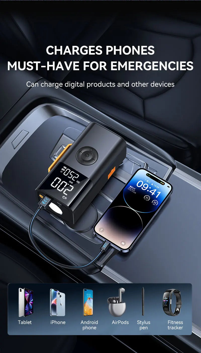 Car jump starter 6000A Jump Starter 150PSI Air Pump Multifunctional Tire Inflator Power Bank Lighting for Car