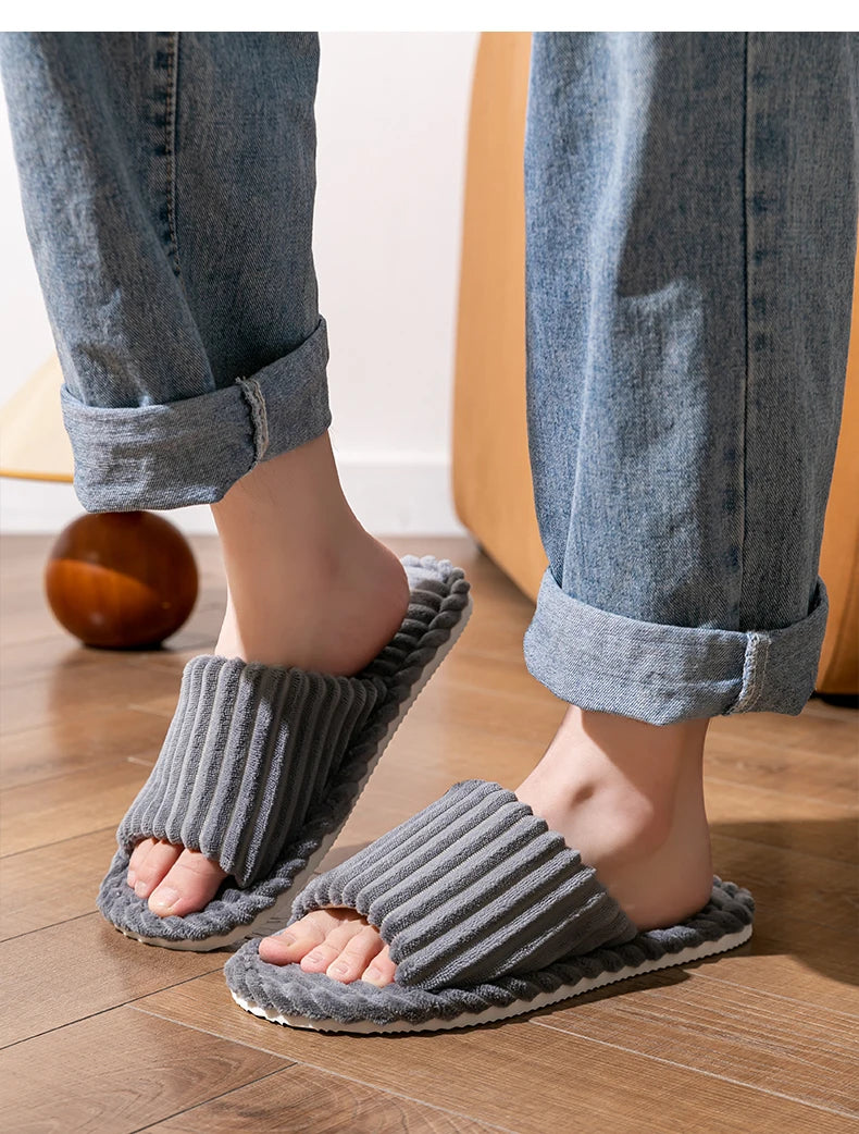 Men's open Toed Slippers Autumn and Winter Indoor Anti slip Breathable Bedroom Silent Couple's home Shoes for Srping and Autunm