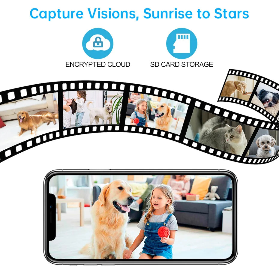 KERUI WiFi IP Pets Camera Home Security Dog Cats Camera Tuya Smart 4K 8MP HD Video Night Vision Surveillance AI Alerts Mini Cam