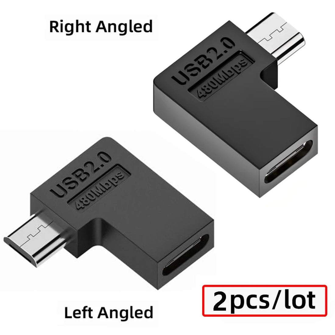2/4 PCS USB Type C Female to Micro USB Male L Shape Bend Convert Connector for Phone MP3 Camera Charging or Data Transfer.