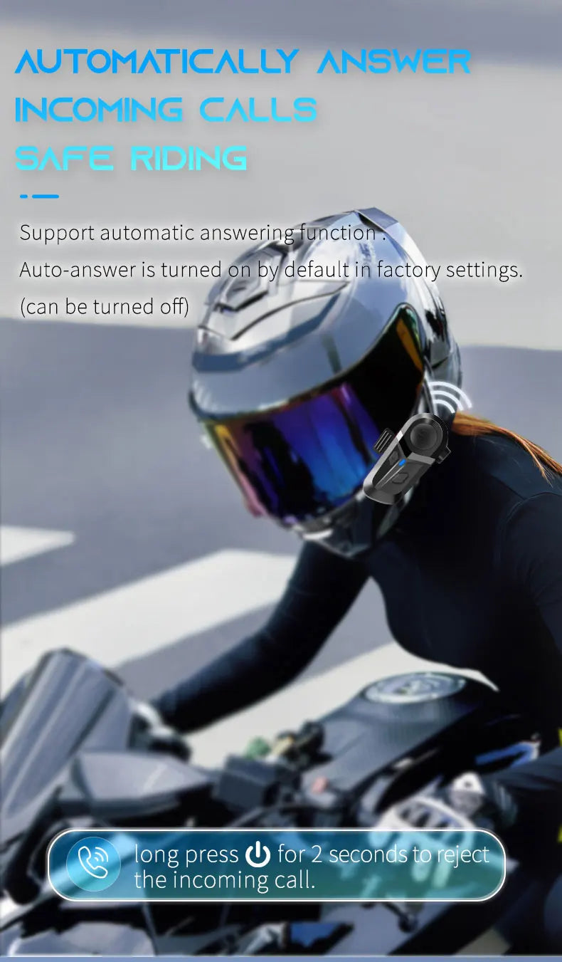 Bluetooth 5.3 Wireless Motorcycle Helmet Headset Hands-free Call Phone Motorcycle Waterproof Earphone Music Player Moto Helmet