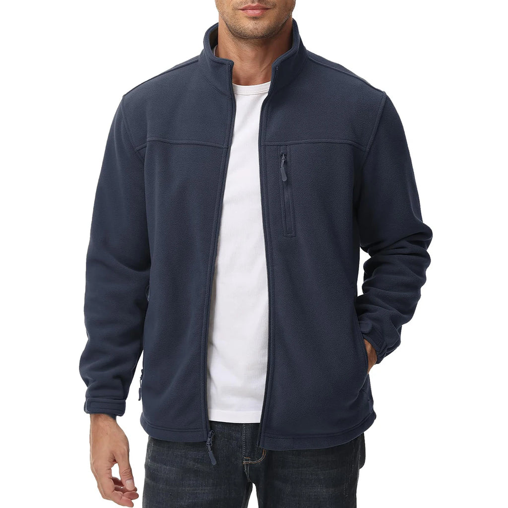 TACVASEN Men's Thermal Warm Fleece Jacket Stand Collar Full Zip Windbreaker Multiple-pockets Outerwear Working Hiking Coat