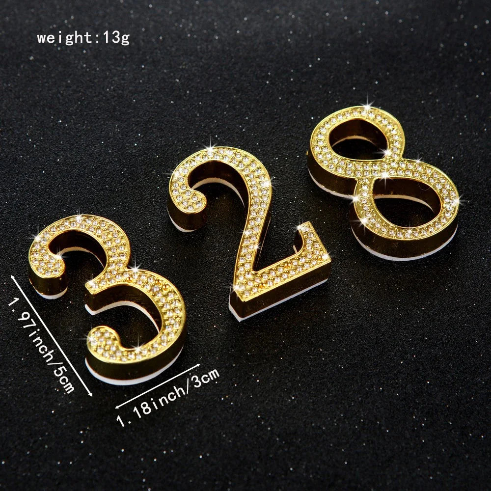 1PCS Metal House Number with Imitation Diamond Self-Adhesive Door Numbers for Apartment Hotel Home Mail Box Label Outddoor #0-9