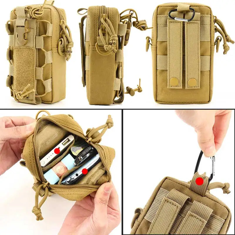 Molle EDC Water Bottle Pouch Canteen Kettle Carrier Holder Outdoor Sports Phone Holder Travel Camping Hiking Hunting Waist Bag