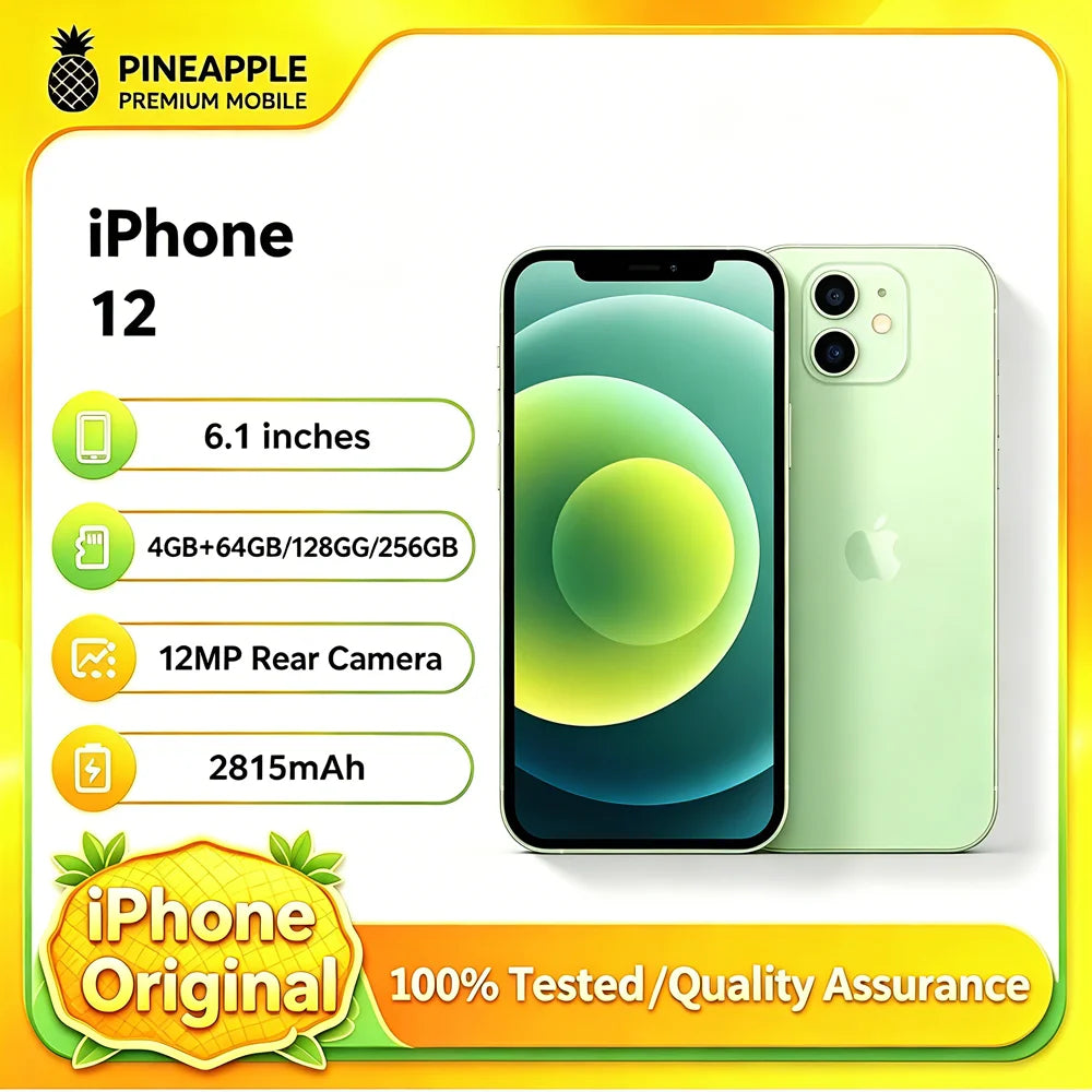 Refurbished 98% IPhone12 4GB RAM 128GB ROM Unlocked CN Version Dual SIM 6.1 Inch Dual 12MP Camera IOS Face ID