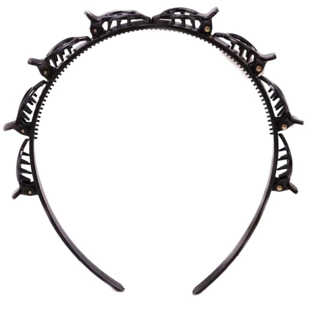 Adjustable Headband with Clips Double Bangs Hoop Design Multi Layer Toothed Braid Tool with 8 Clips Hair Styling Accessories