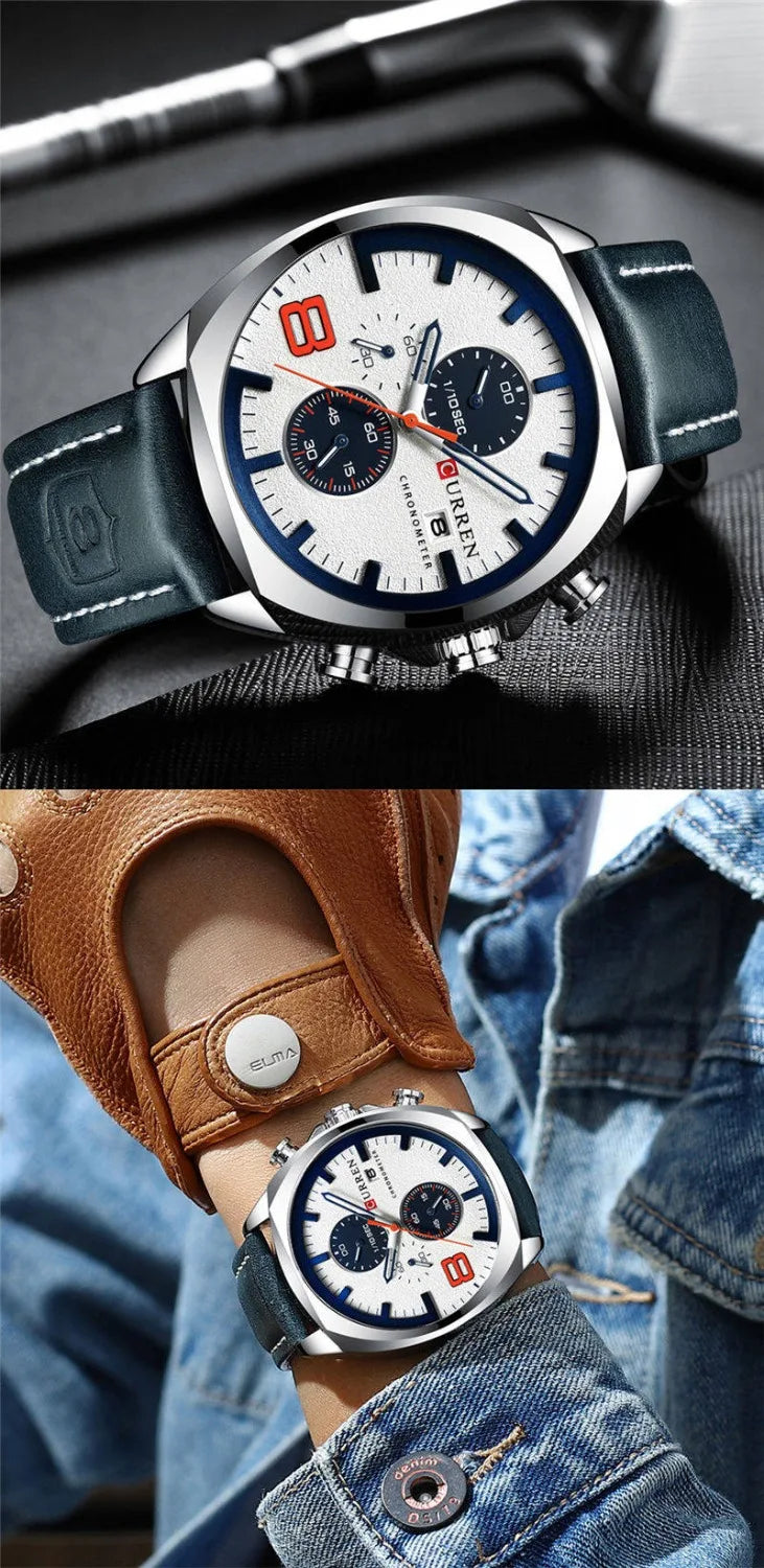 CURREN Watch Men Waterproof Chronograph Sport Military Male Clock Man Top Brand Luxury Leather Wristwatch Relogio Masculino 8324