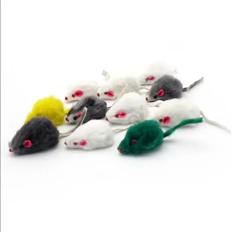 5Pcs 10Pcs Plush Pet Cat Toys Play Rabbit Fur False Mouse Feather Rainbow Mouse Toy  Funny Playing Toys for Kitten Indoor New