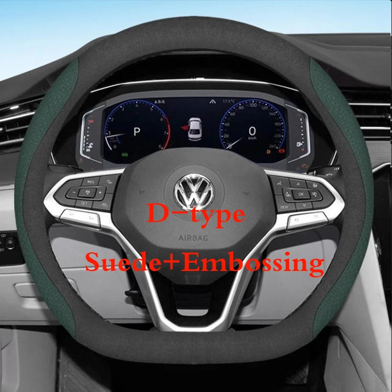 for Volkswagen VW Atlas Passat CC Taos touareg R-line Car Steering Wheel Cover 10colour Suede Leather 38 CM Auto Accessories