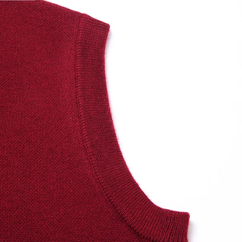 2026 Autumn Winter New Men's Solid Color V-neck Knitted Vest Casual Fashion Warm Sweater Versatile Top