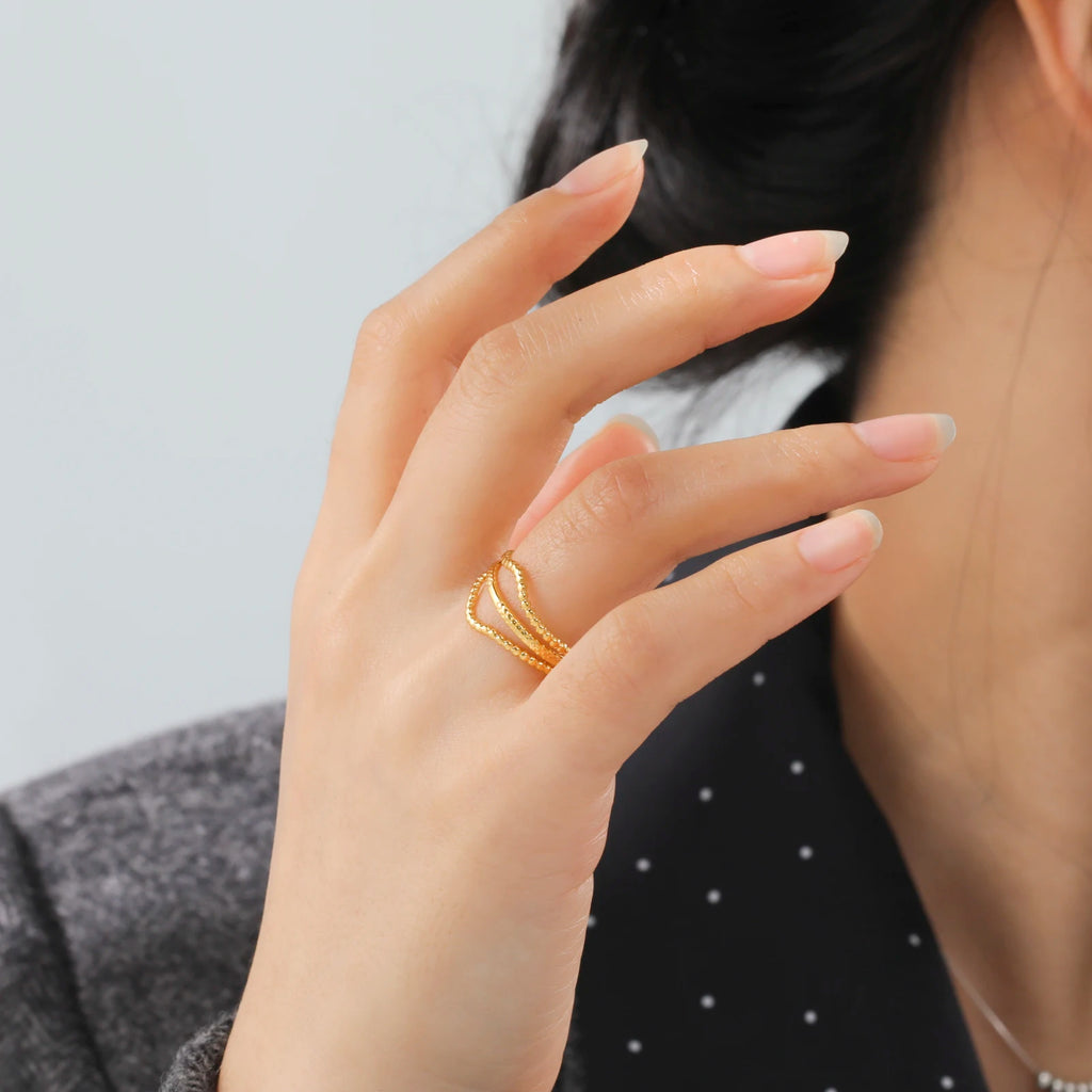 Amaxer For Women Lover's Rings Star Lace Beads Strip Stainless Steel Gold Color Silver Color Engagement Jewelry Party Gift