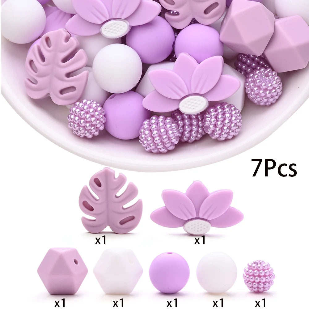 7Pcs Silicone Bead Set Soft Non Toxic Biteable Silicone Beads for Handmade Pacifier Chain Teeth Grinding Jewelry