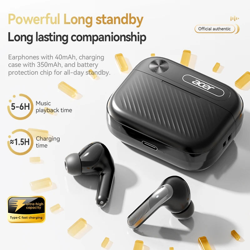 Acer Ohr644 In-Ear Wireless Bluetooth Headphones Anc Active Noise Reduction Panoramic Sound Effect Comfortable to Wear Long-Lasting Battery Life Dedicated for Sports and Running Compatible with Mobile Phones and Tablets