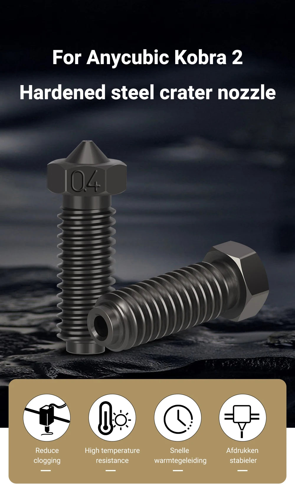 Volcano Nozzles For Anycubic Kobra 2 Neo Nozzle 0.4mm Brass Hardened Steel Nozzle For Anycubic Kobra 2 Pro/Plus 0.2 0.6 0.8mm