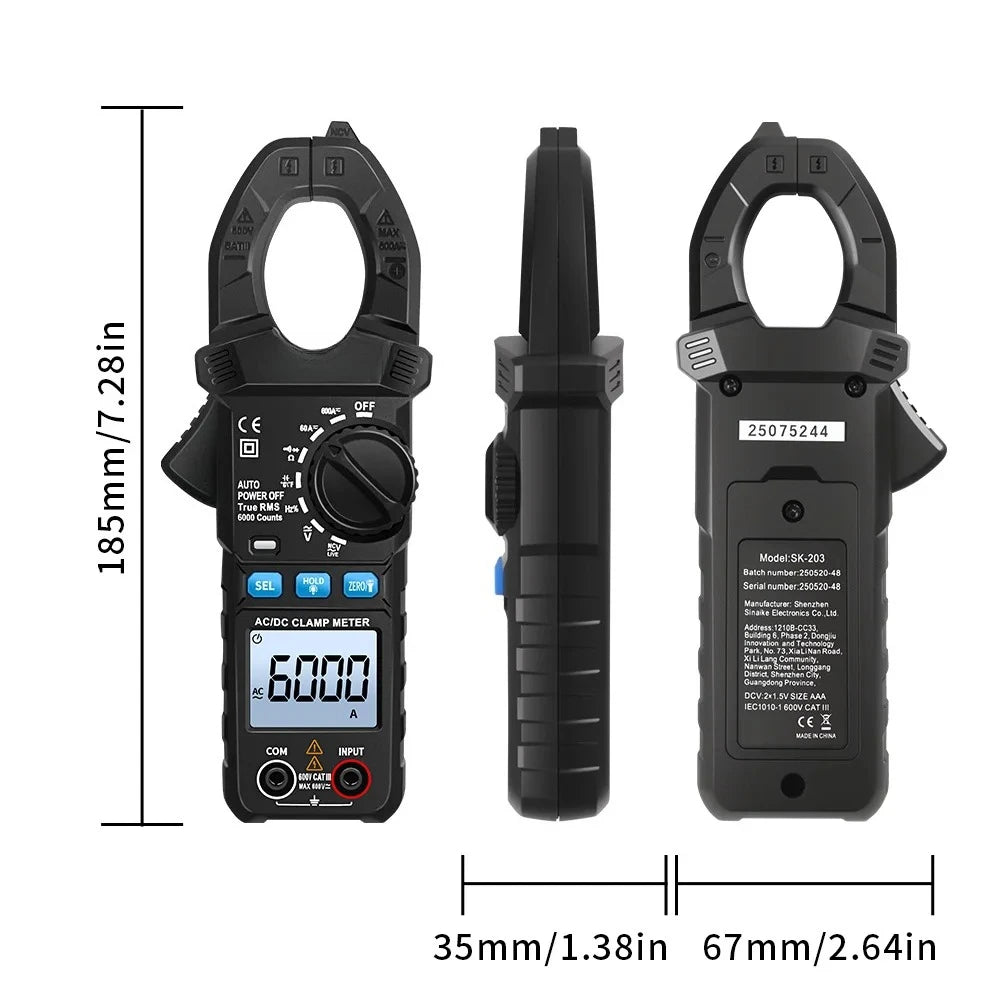 Clamp Meter Digital Multimeter 6000 Counts AC/DC Voltage Current NCV Resistance Capacitance Electrician Test Tool