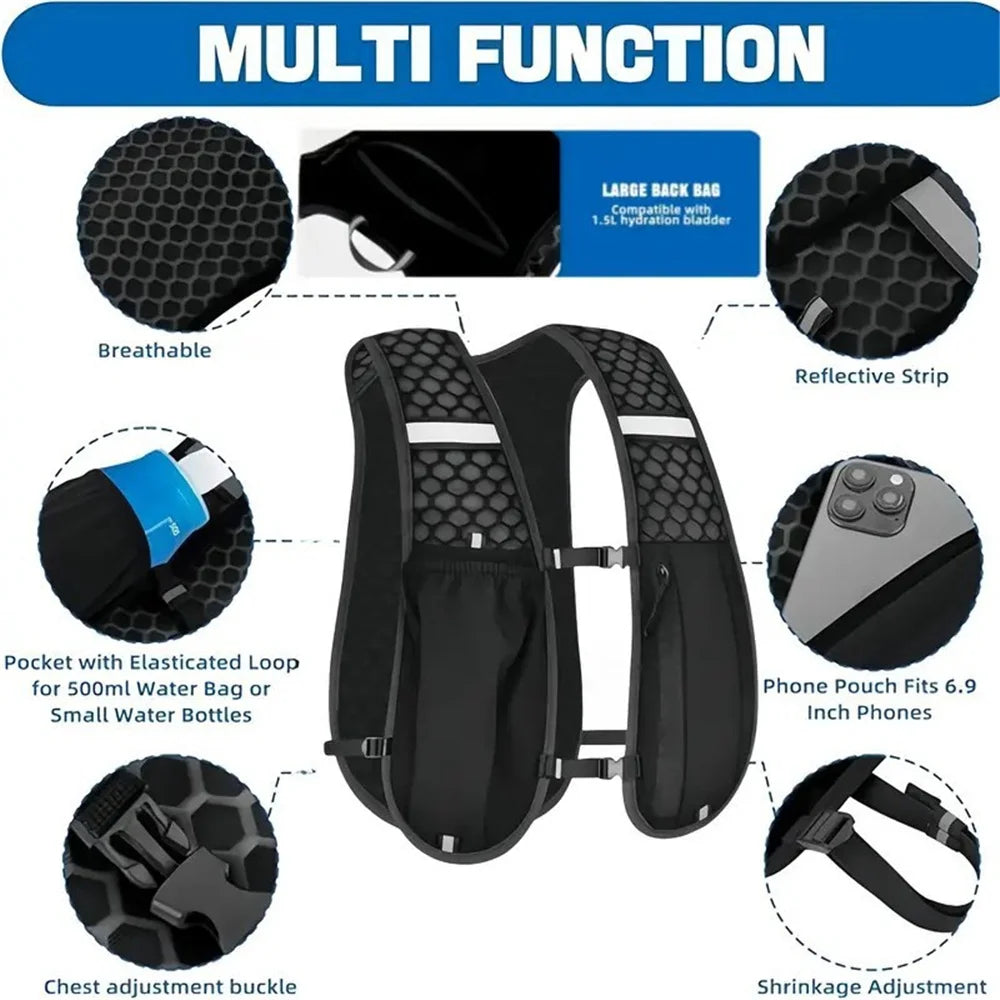 Running Water Bottle Storage Vest Lightweight Running Vest Reflective Safe Hydration Water Chest Pack Sports With Phone Holder
