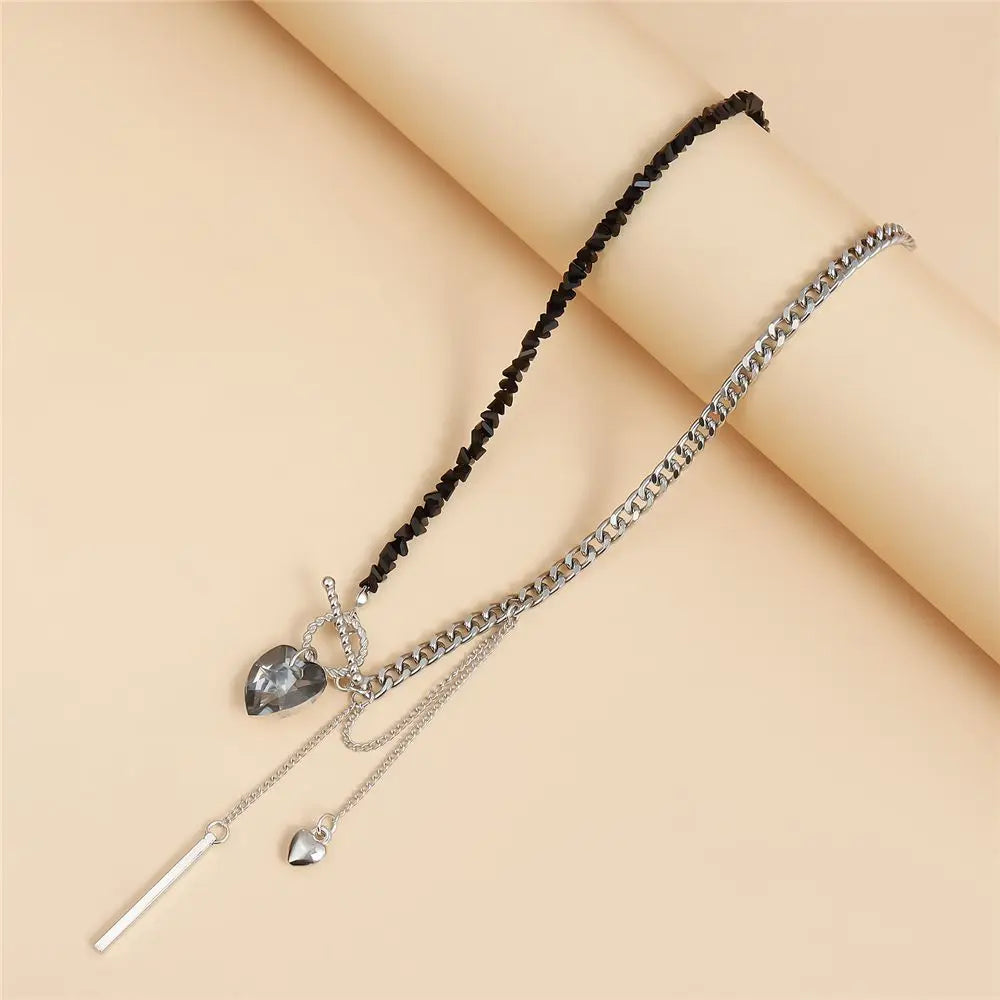 Trendy Irregular Crystal Beaded Necklace INS Style Elegant Starfish Tassel Necklace Luxury Heart Pendant Choker for Women