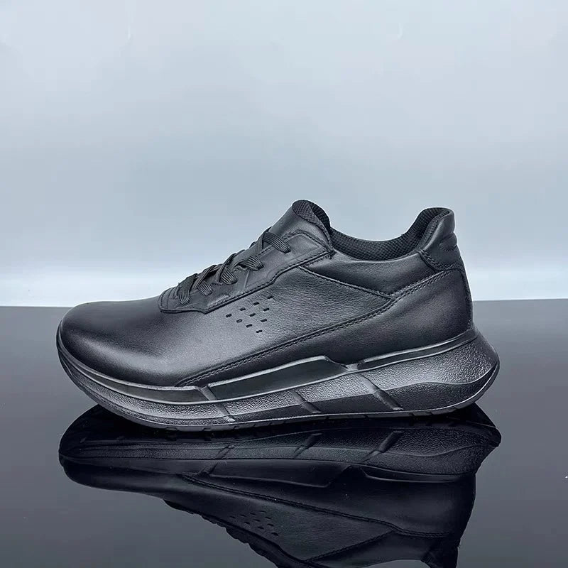 High Quality Men's Genuine Leather Casual Shoes Thick Soled Wear-resistant Hiking Couple Shoes Trendy Black Sports Shoes for Men