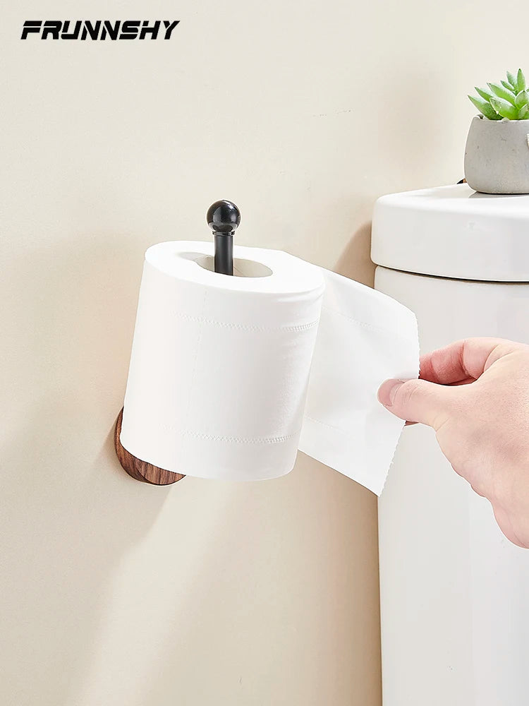Wood Toilet Paper Holder  No Drill Required! Kitchen & Bathroom Storage Solution  Self-Adhesive Wall Mounted Tissue Rack