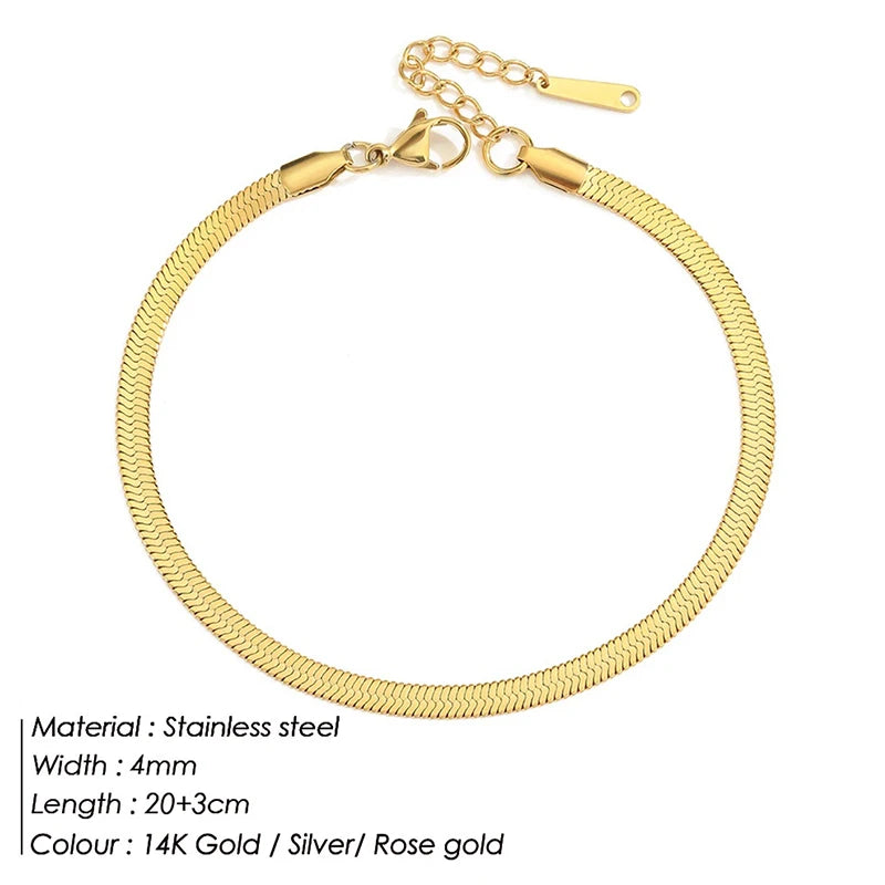 （Summer6）Snake Chain Anklets Stainless Steel For Women/Men Foot Accessorie Foot Jewelry