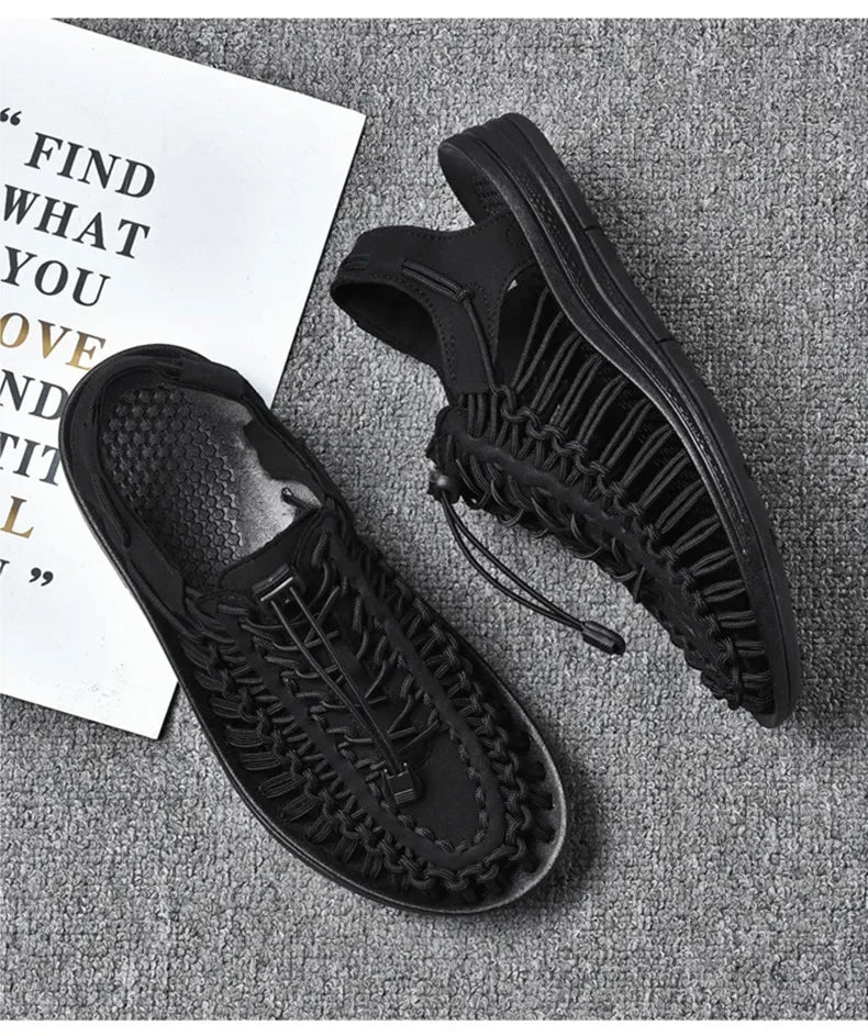Summer Men Sandals Fashion Handmade Weaving Design Beach Sandals Breathable Casual Flat Sandals Outdoor Couples Sandals Size 48