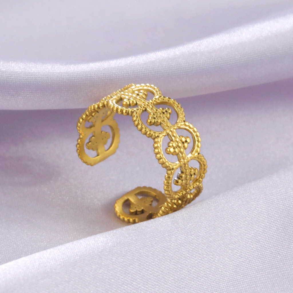Amaxer For Women Lover's Rings Star Lace Beads Strip Stainless Steel Gold Color Silver Color Engagement Jewelry Party Gift