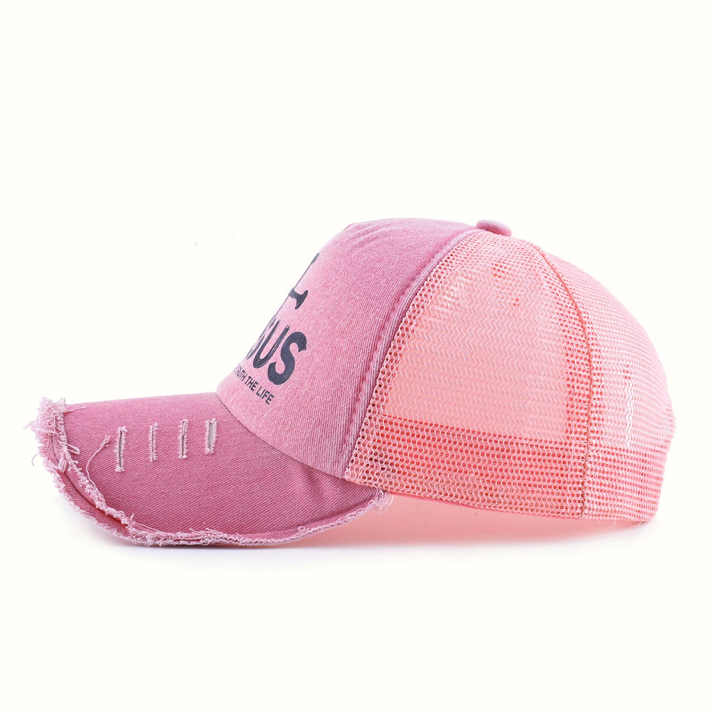 Boné de basebol rosa em ganga lavada para mulher, boné de pala para primavera e verão, boné snapback para homem, boné de camionista hip hop, chapéu de rede respirável