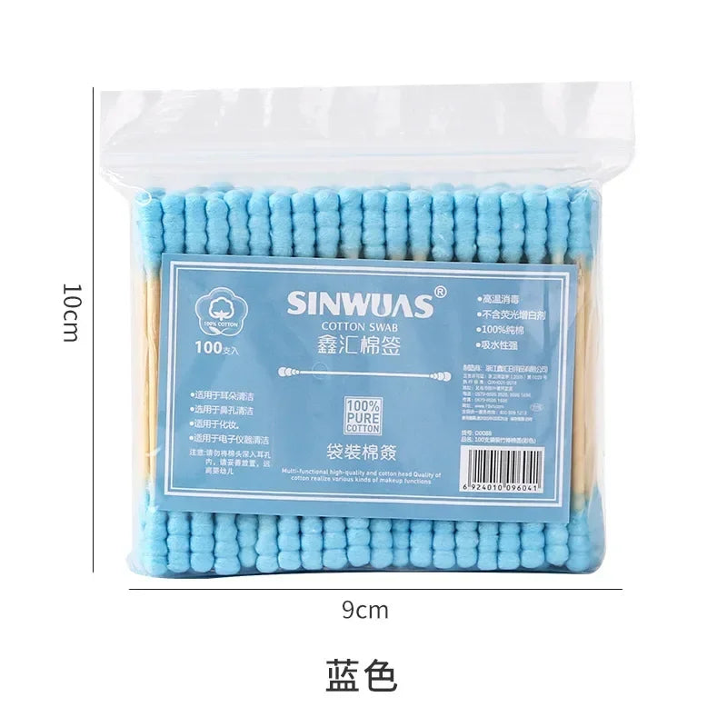 100Pcs Color Mix Double Head Bamboo Cotton Buds Adults Makeup Cotton Swab Eco Friendly Wood Sticks Nose Ears Cleaning Tools