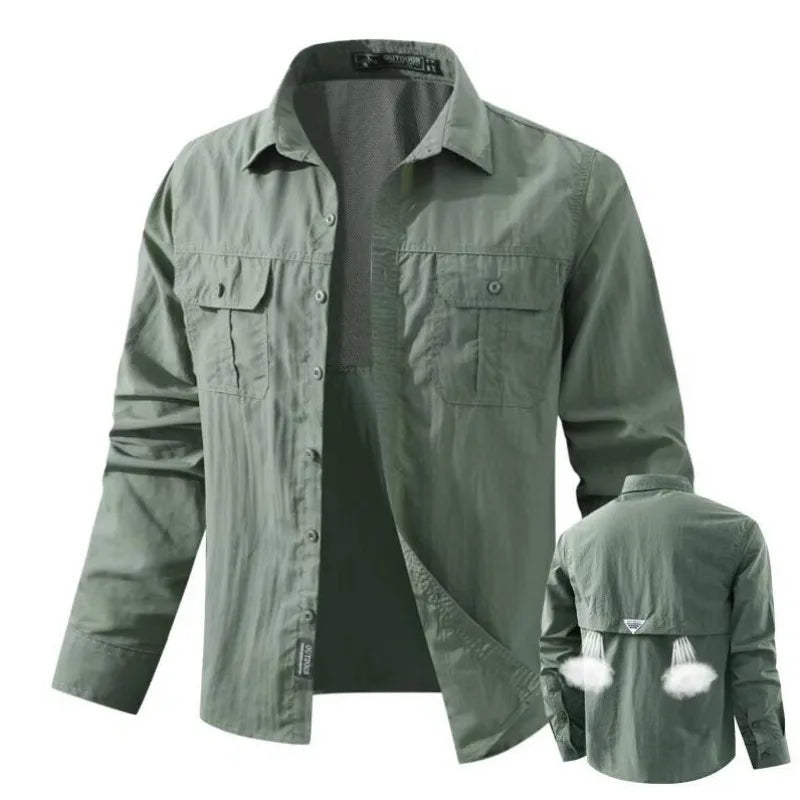 Men Outdoor Thin Breathable Comfortable Cargo Shirts Male Multi Pockets Tooling Shirts New Spring Male Mountaineering Shirts