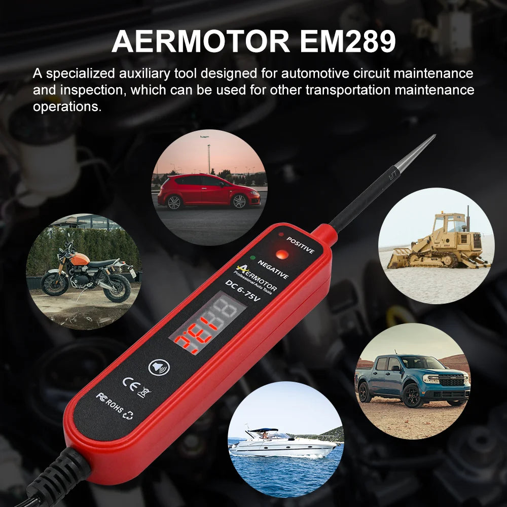 Aermotor Car Test Light with DC 6-75V LED Digital Voltage Display Electric Test Pen EM289 Car Short Circuit Diagnostic Tool