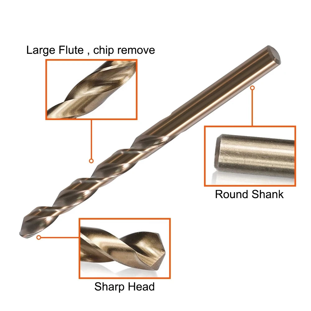 1mm-13mm Cobalt HSS-Co Drill Bit M35 For Stainless Steel Iron Drilling Operations Metalworking Round 135 Point Split Tip