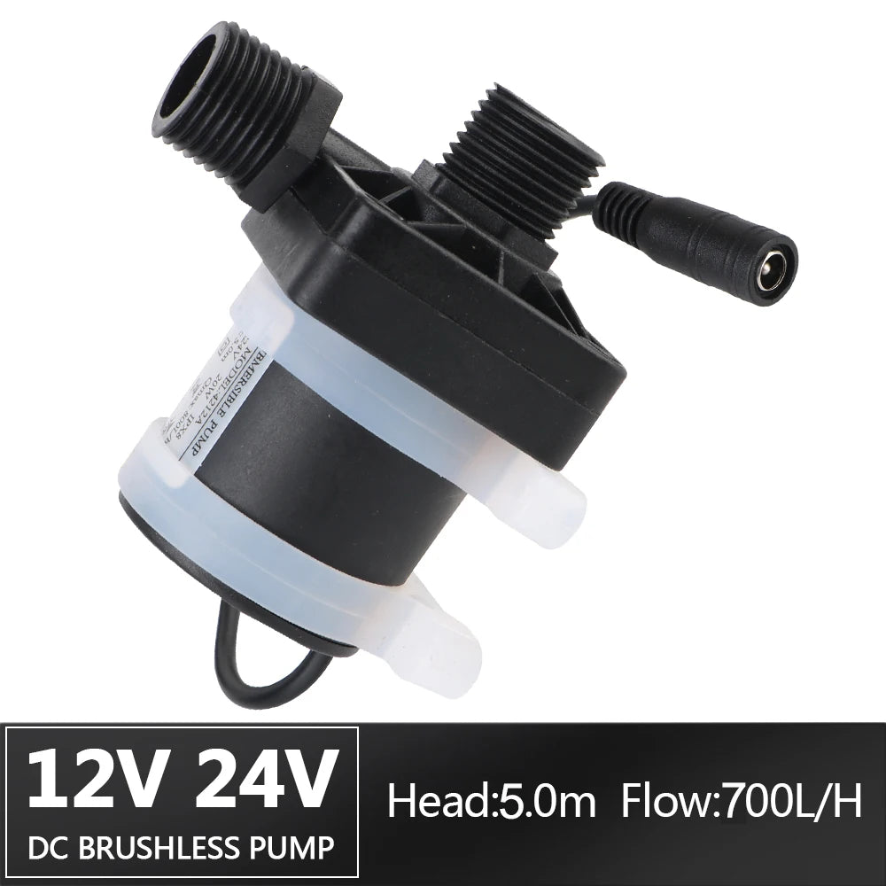 Silent 4 Points Threaded Water Heater Shower Floor Heating Booster Pump Brushless Solar Motor Water Pump DC 12V 24V IP68 US Plug