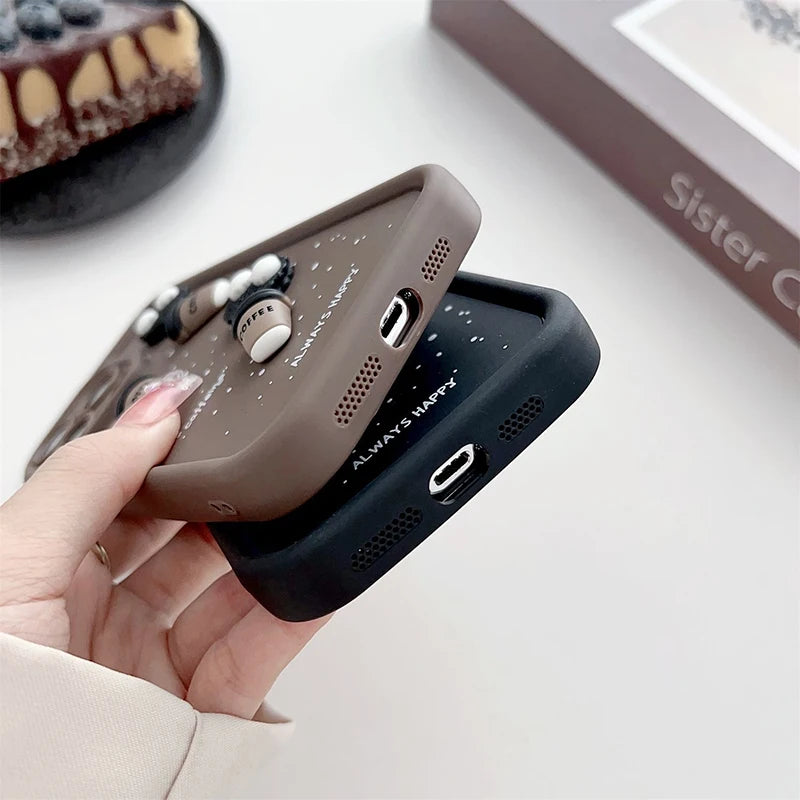 3D Coffee Toy Cartoon Multistep TPU Soft Phone Case for OPPO A60 A79 A78 A58 A38 A74 A54 A94 A76 A96 A57 A77S A15 A16 A17 A18