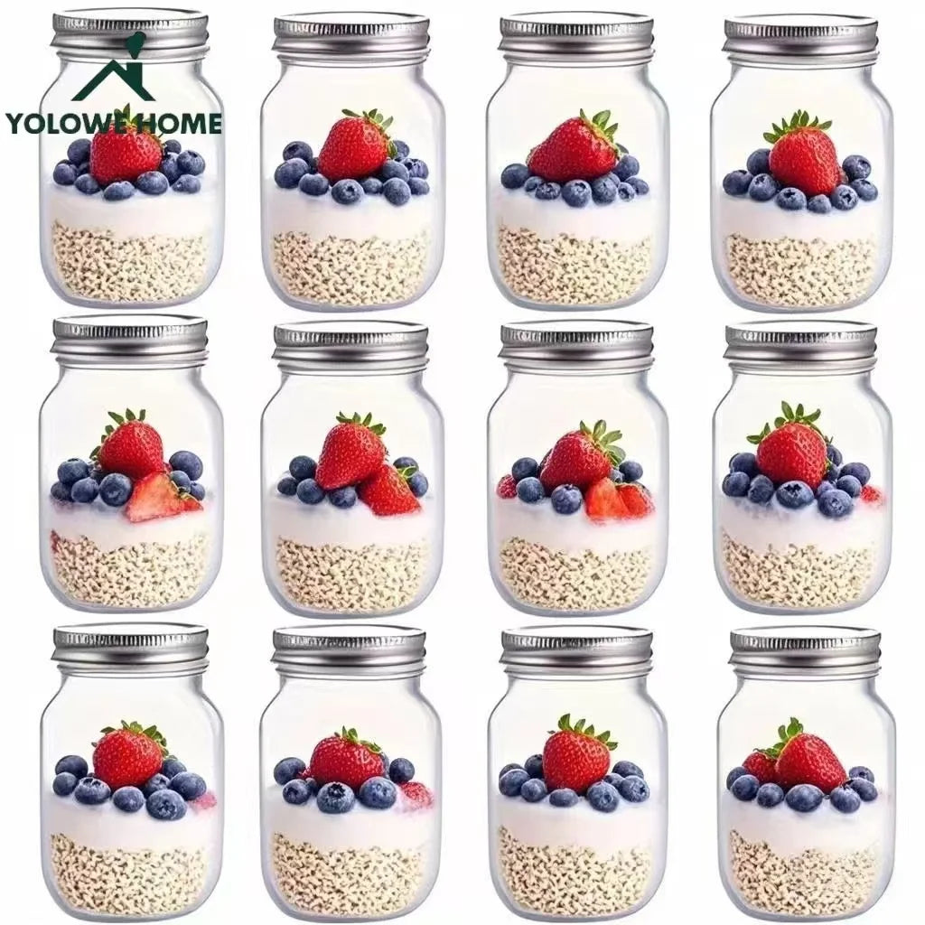 6Pcs, 12Pcs, 500Ml/16Oz, Glass Mason Jars, Glass Storage Jars, Kitchen Storage Containers, Glass Sealed Jars, Pickle Jars, Regular Sealing Lids, Suitable for Jam, Salad Dressing, Honey, Shower/Wedding Gifts