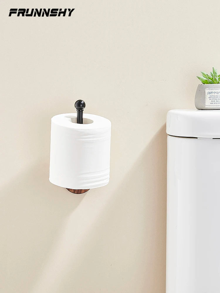 Wood Toilet Paper Holder  No Drill Required! Kitchen & Bathroom Storage Solution  Self-Adhesive Wall Mounted Tissue Rack