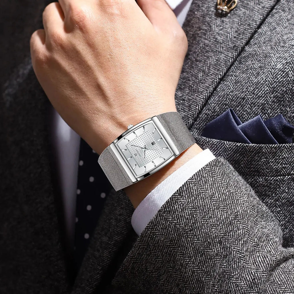 POEDAGAR Luxury Business Men's Watch Stainless Steel Mesh Waterproof Luminous Man Wristwatch Date Quartz Fashion Watches For Men