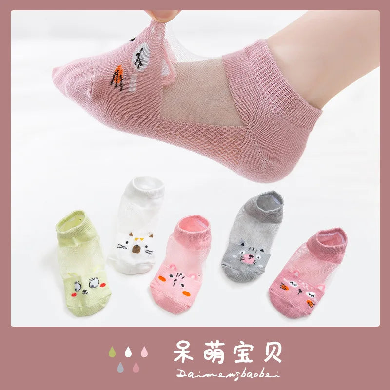 5 PAir Set Children Socks Summer Fishnet Boy Socks Spring Summer Thin Mesh Boat Socks Boys Girls Short Socks