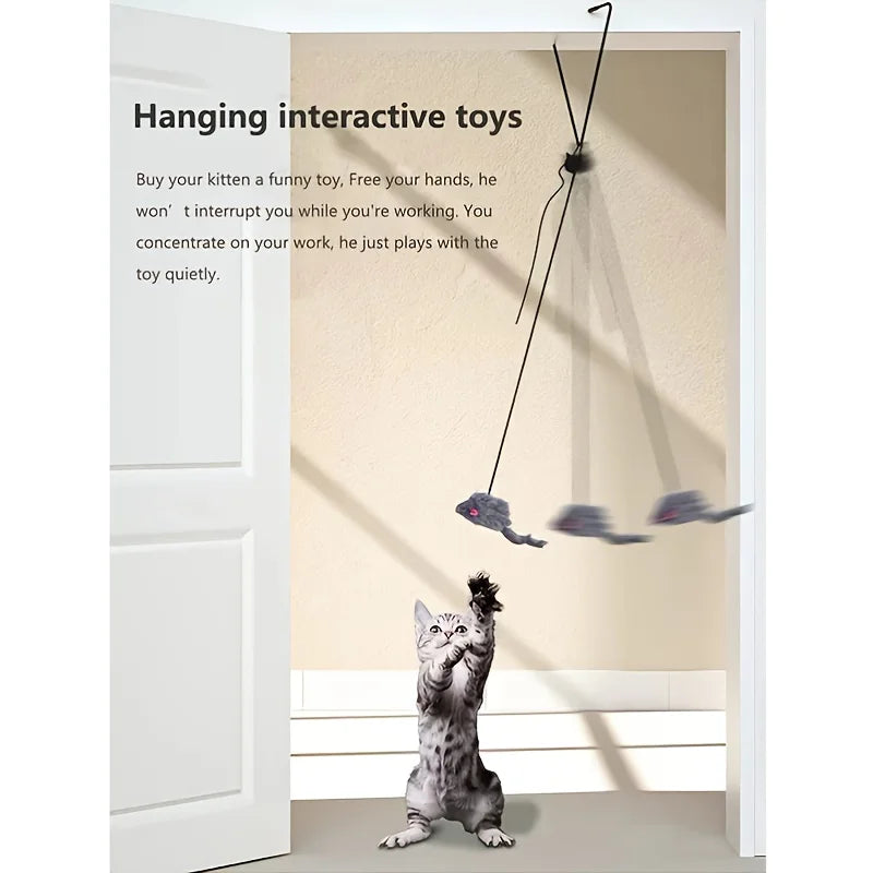 Interactive Door Hanging Cat Toy with Black Mouse Teaser - Entertain and Exercise Your Cat Toy for Indoor Cats Play Supplies