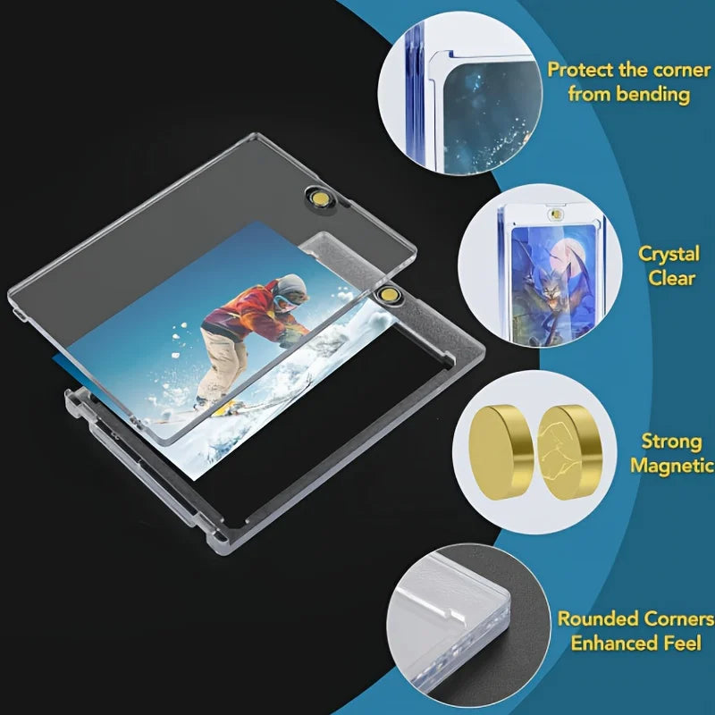 10 Pieces 35 Pt Clear Magnetic Card Storage Box, Hard Plastic Storage Box, UV-Protective Acrylic Magnetic Card Holder, Top Magne