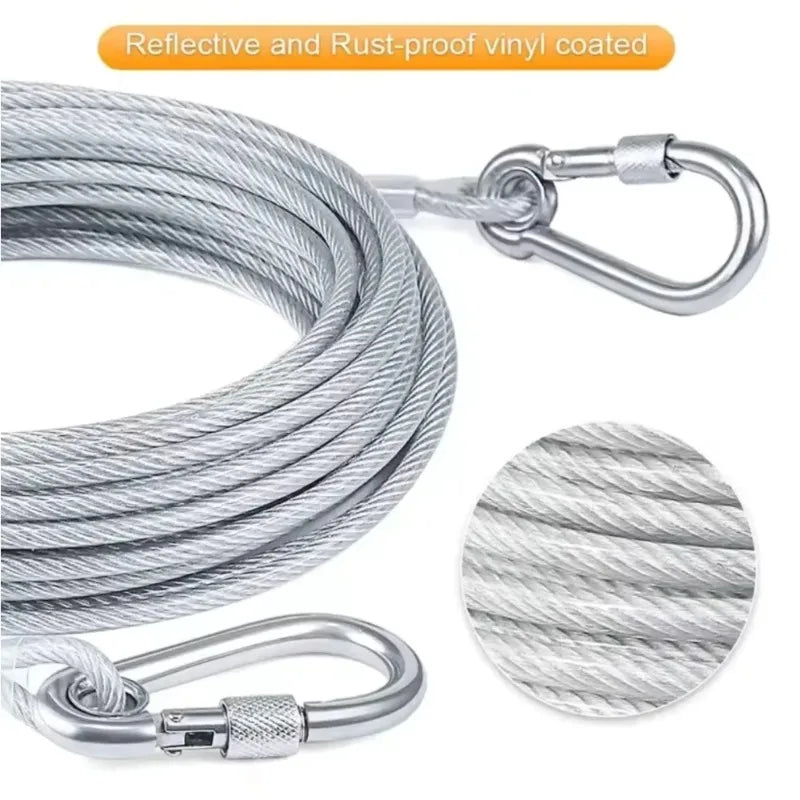 Double-Headed Dog Tie out Cable Leash with Metal Buckle Anti-Rust Steel Wire Outdoor Training Collar Durable Traction Rope Strap
