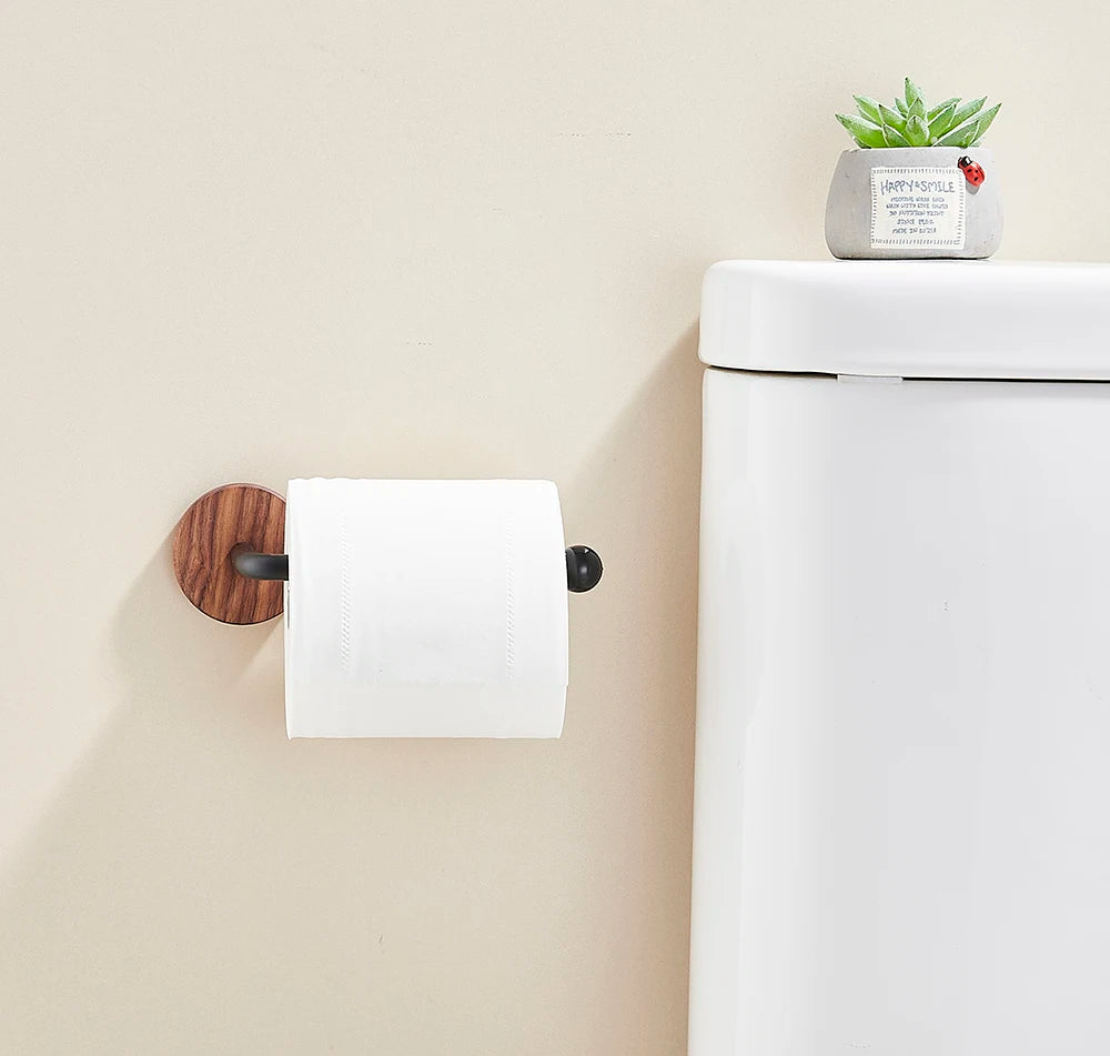 Wood Toilet Paper Holder  No Drill Required! Kitchen & Bathroom Storage Solution  Self-Adhesive Wall Mounted Tissue Rack