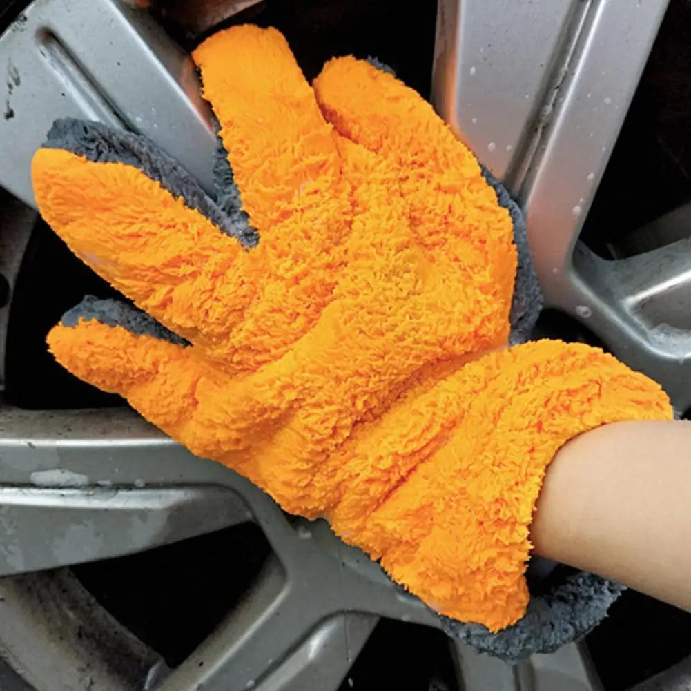 Premium Double-Sided Coral Fleece Car Cleaning Gloves cratch-Free Wash Mitts Five-Finger Design for Car Glass Wheels Cleaning
