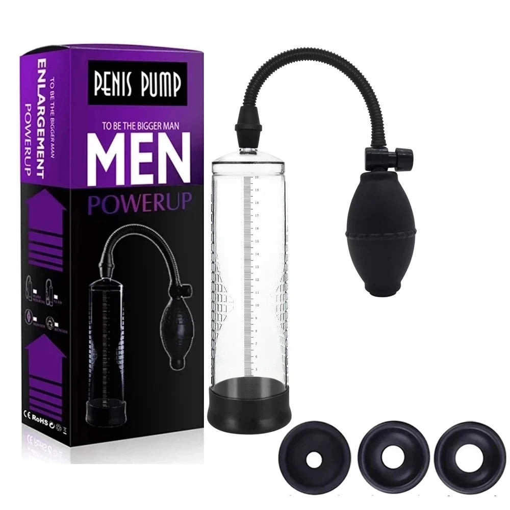 Effective Penis Pump for Men Enlargement Vacuum Dick Extender with Pressure Gauge Realistic Vaginal Sleeve 3 Silicone Inserts