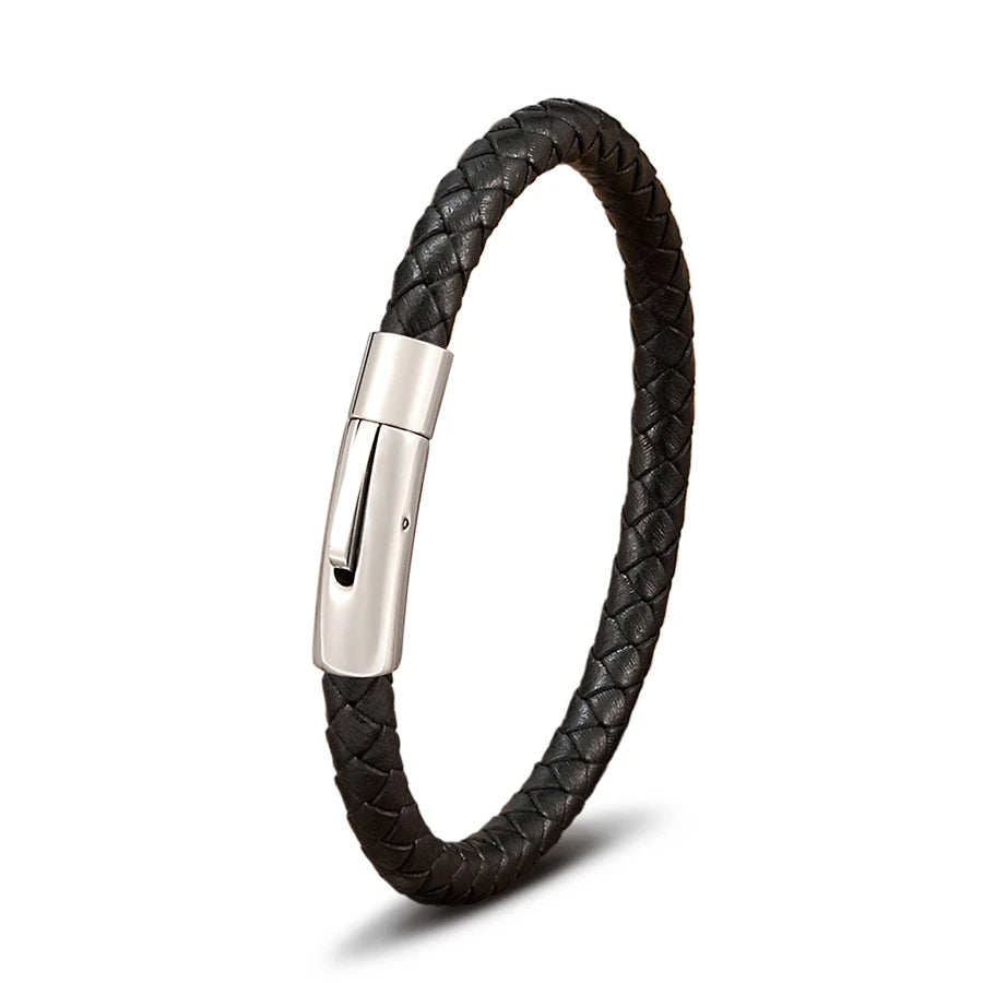 Pulseira de Pele Clássica para Homem TYO 3/4/5/6/8mm 3 Cores Bracelete Moderna com Fecho Magnético Acessórios Artesanais Personalizados Presente por Grosso
