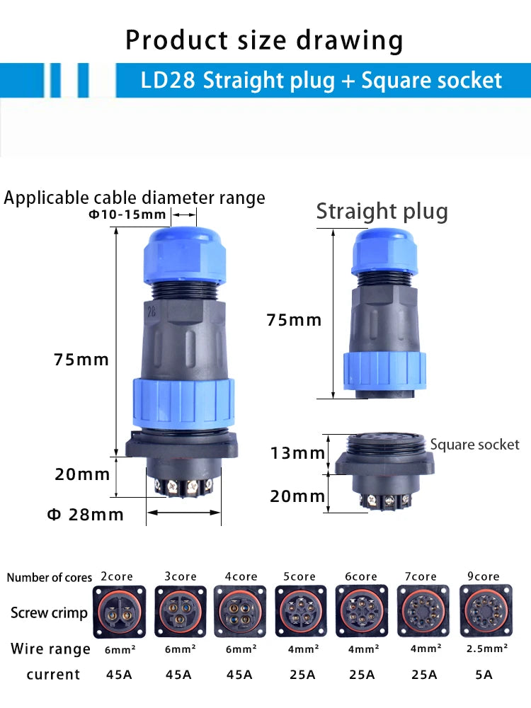 IP68 Waterproof Male Female Electrical Connector LD Series2/3/4/5/6/7/9-Pin Panel-Mount Screw Wire Cable Aviation Plug Connector