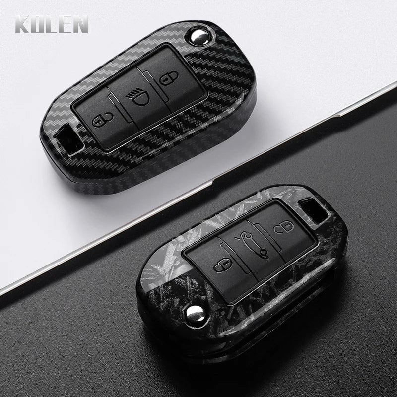 ABS Carbon Fiber Style Car Key Case Cover For Peugeot 208 308 T9 508 2008 3008 4008 For Citroen C4 For Opel Corsa Crossland X