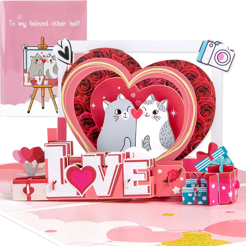 3D Pop Up Greeting Card Romantic Love Flowers Butterfly Bouquet Handmade Surprise Card Anniversary Birthday Valentine's Day Gift